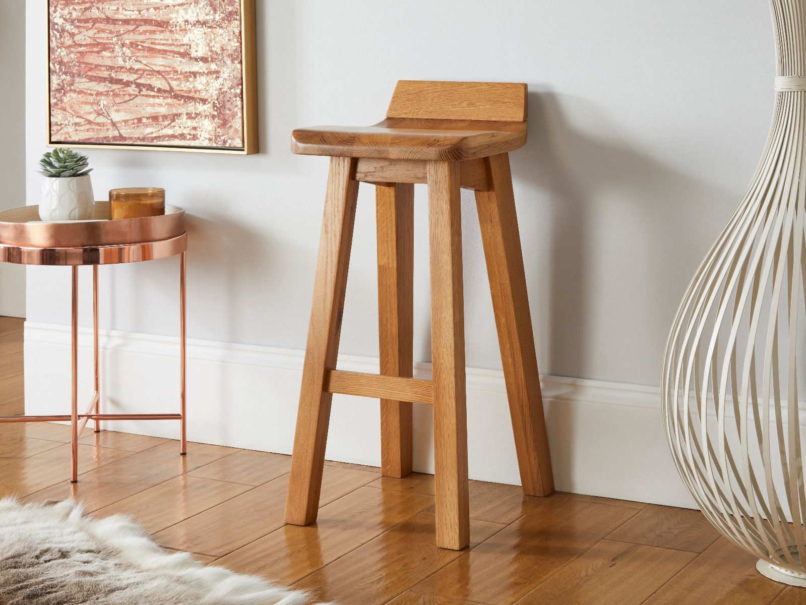 Wave Contemporary Solid Oak Assembled Kitchen Bar Stool - Spring sale