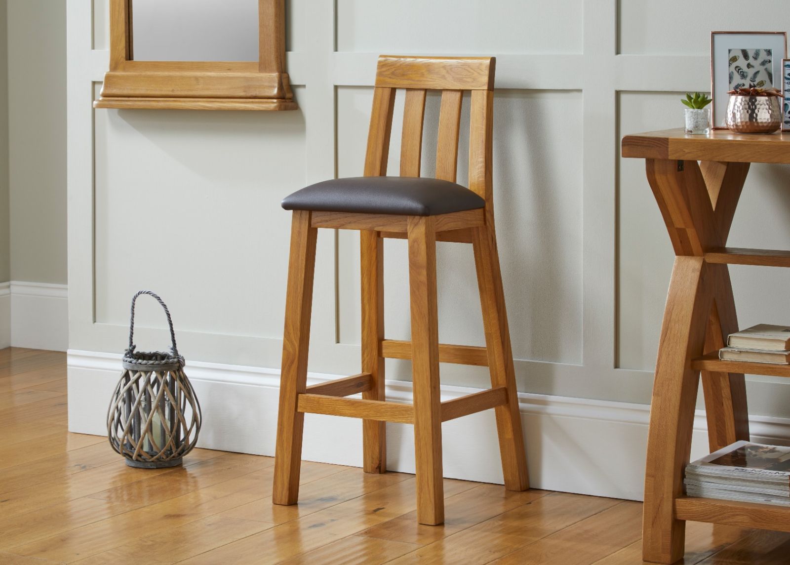 Billy Tall Oak Bar Stool with Brown Leather - 20% OFF WINTER SALE