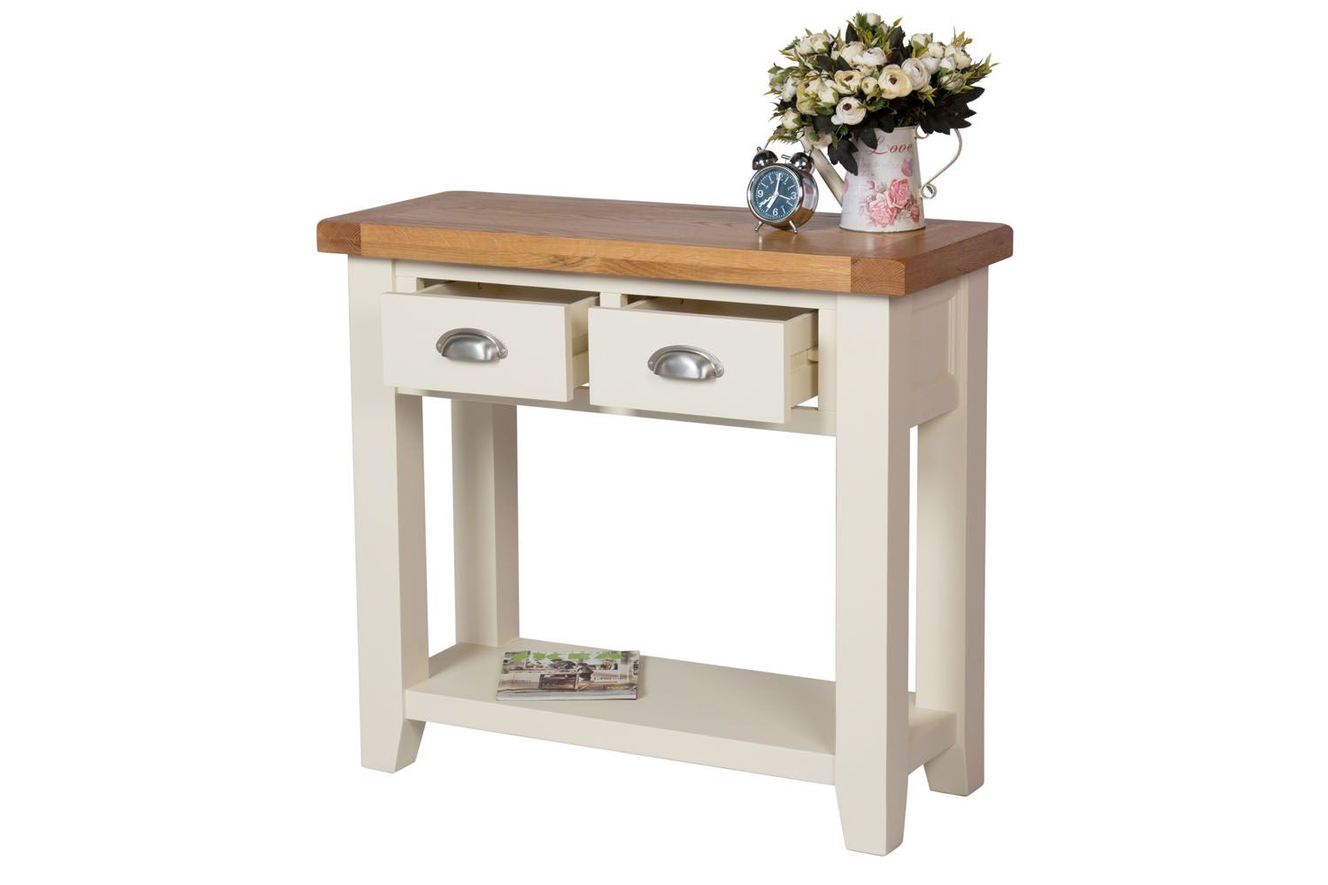 Floral painted wood 2 sales drawer accent table