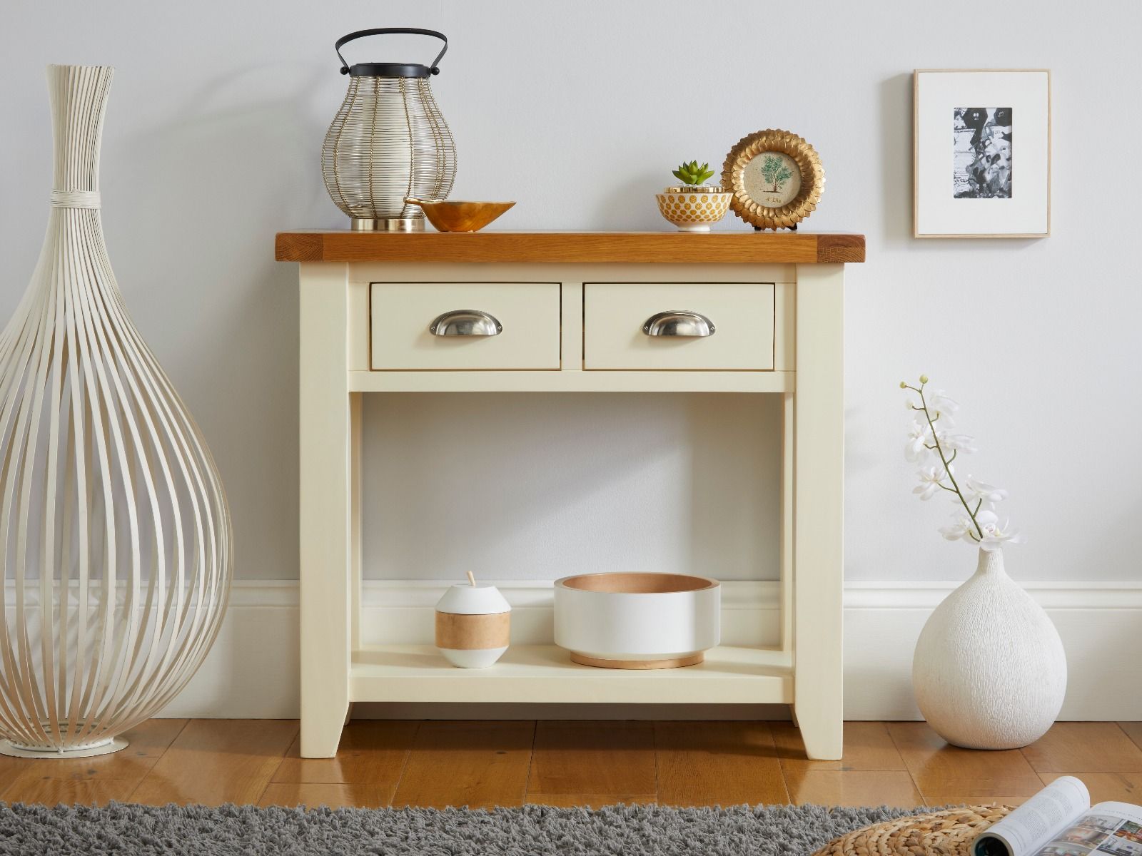 Cream and top oak console table