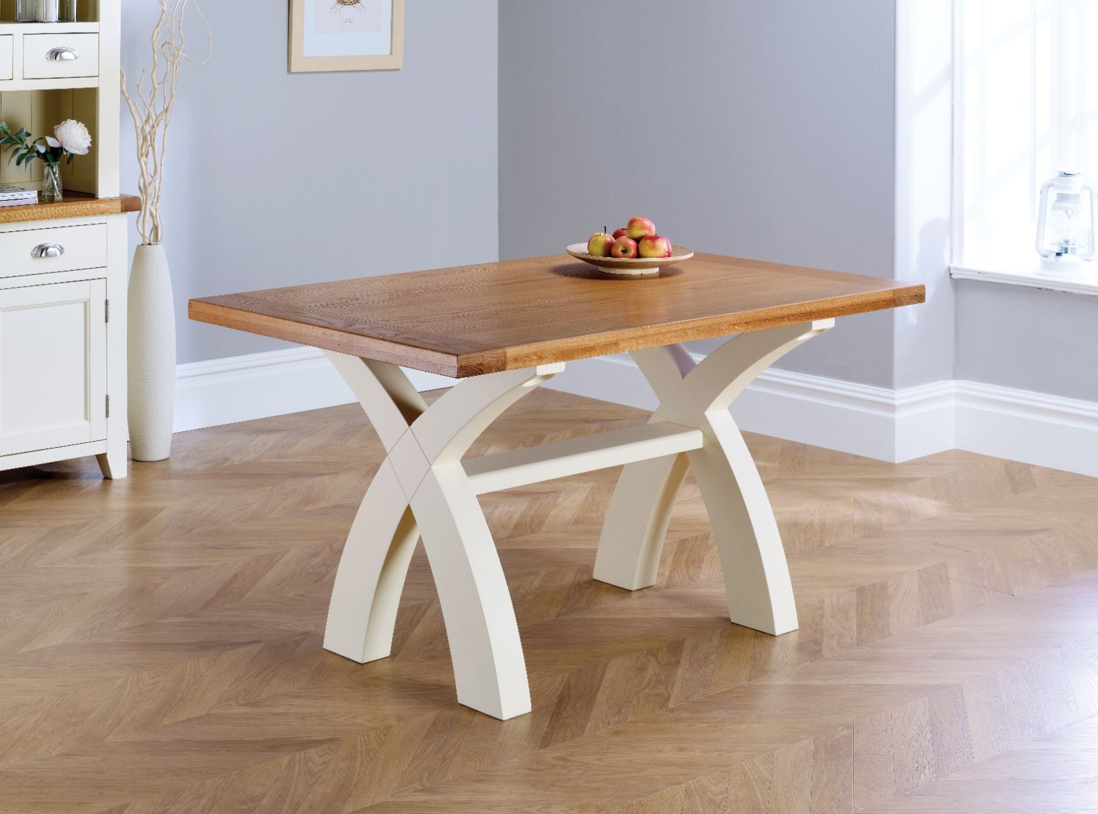 Country oak cross cheap leg dining table