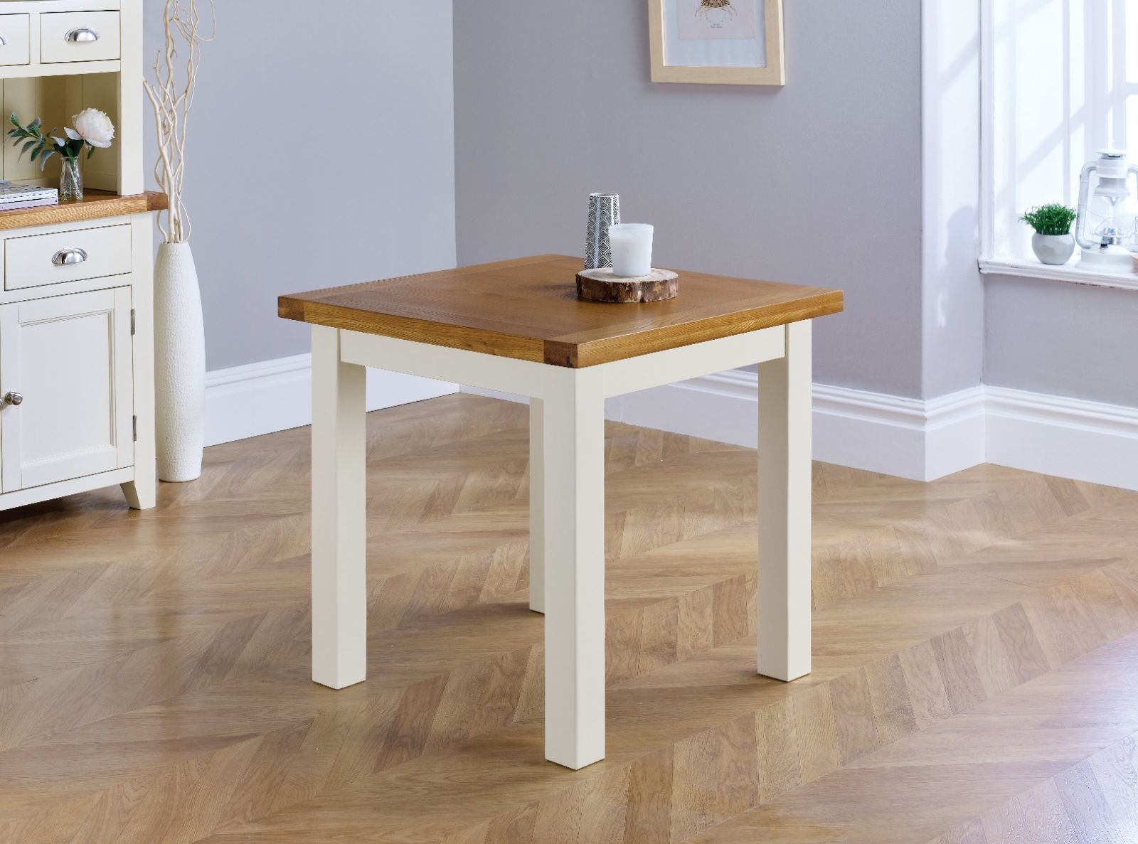 Country Oak 80cm Cream Painted Square Oak Dining Table / Desk - 20% OFF WINTER SALE