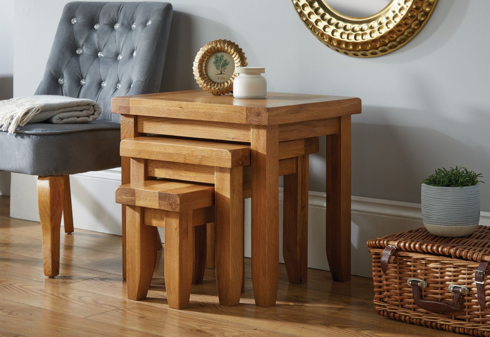 Country Oak Nest of Three Tables - 10% OFF CODE SAVE
