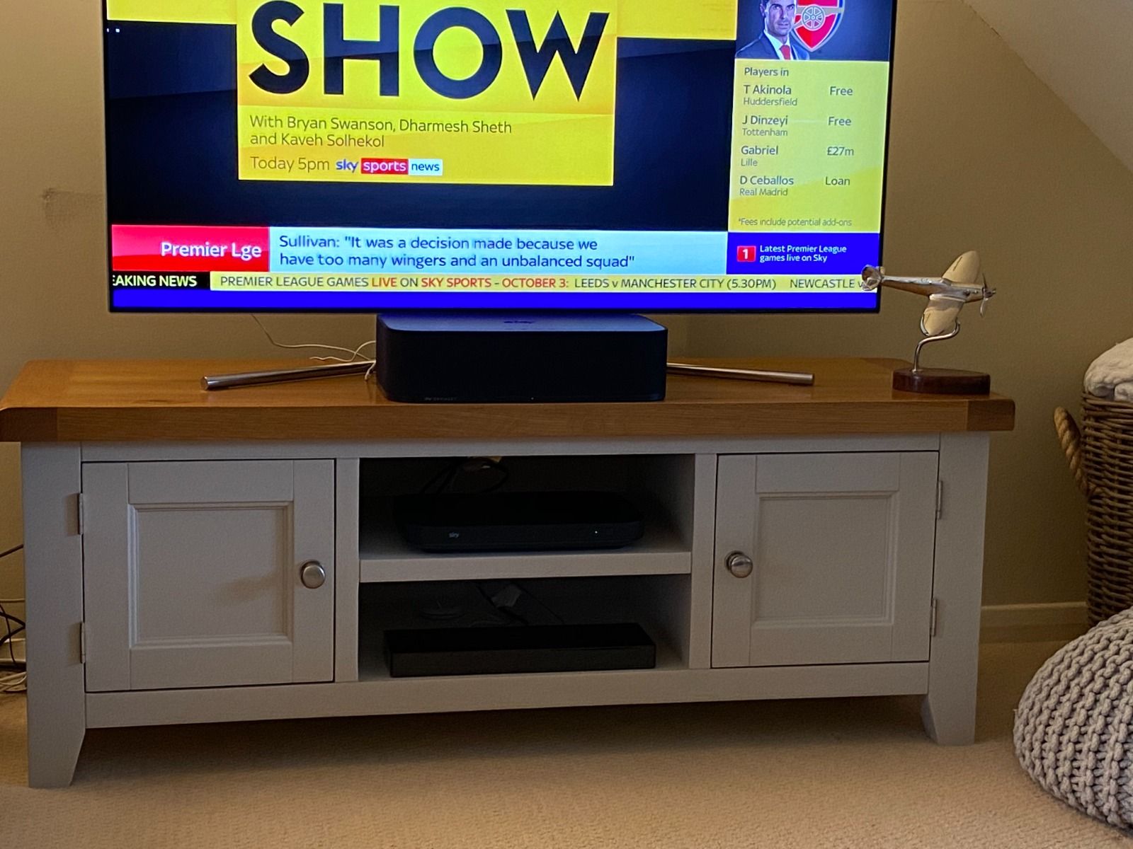 Country Cottage Putty Grey Painted Large Double Door Oak TV Unit - SPRING SALE
