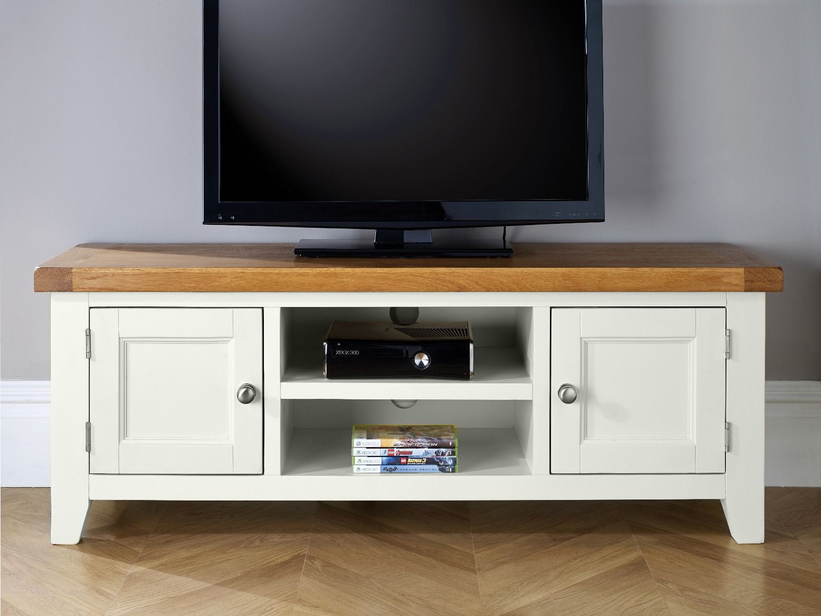 Country Cottage Grey Painted Large Double Door TV Unit Free