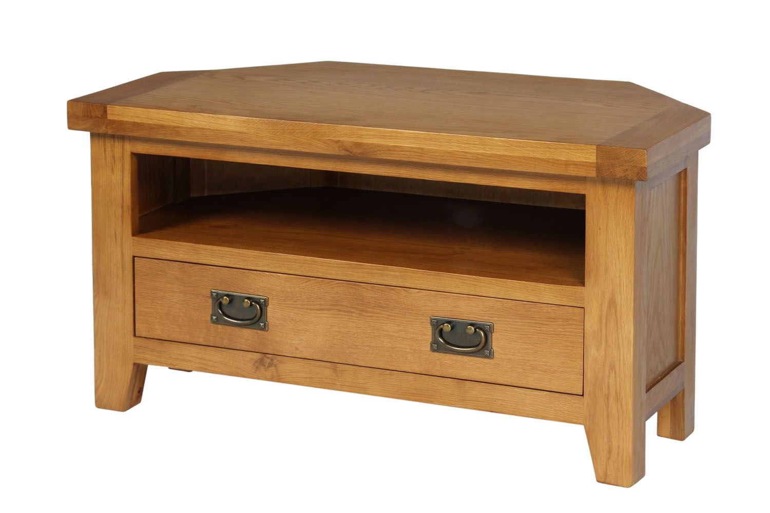 Country Oak Corner TV Unit with Drawer Free Delivery Top Furniture