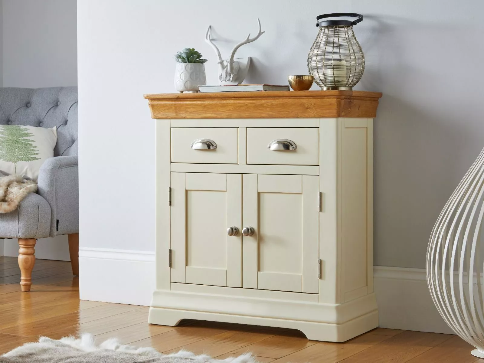 French Farmhouse 80cm Cream Painted Oak Sideboard
