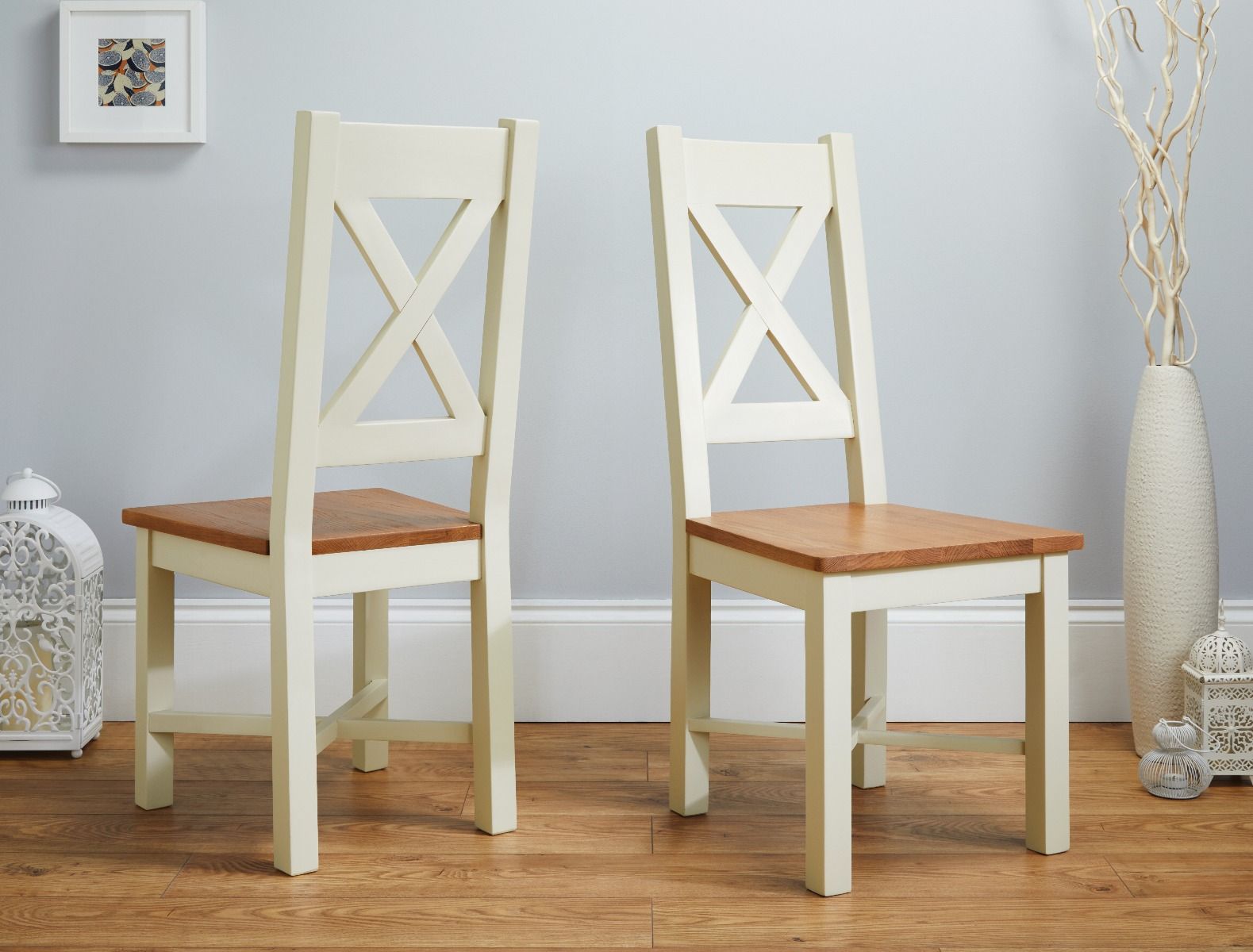 Grasmere Cross Back Cream Painted Chair With Solid Oak Seat - 10% OFF WINTER SALE