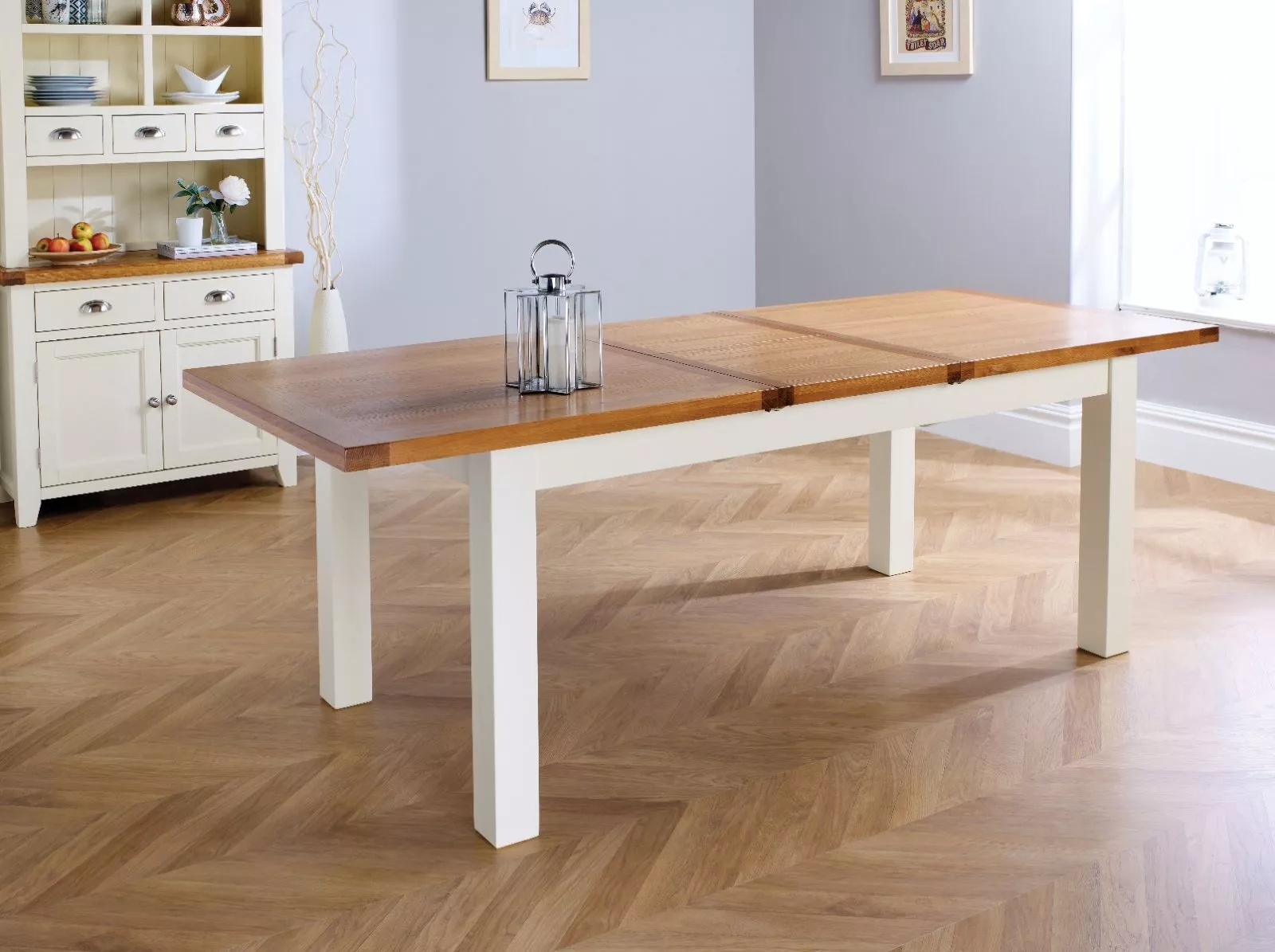 Country Oak 1.8m 2.3m Butterfly Extending Cream Painted Dining Table