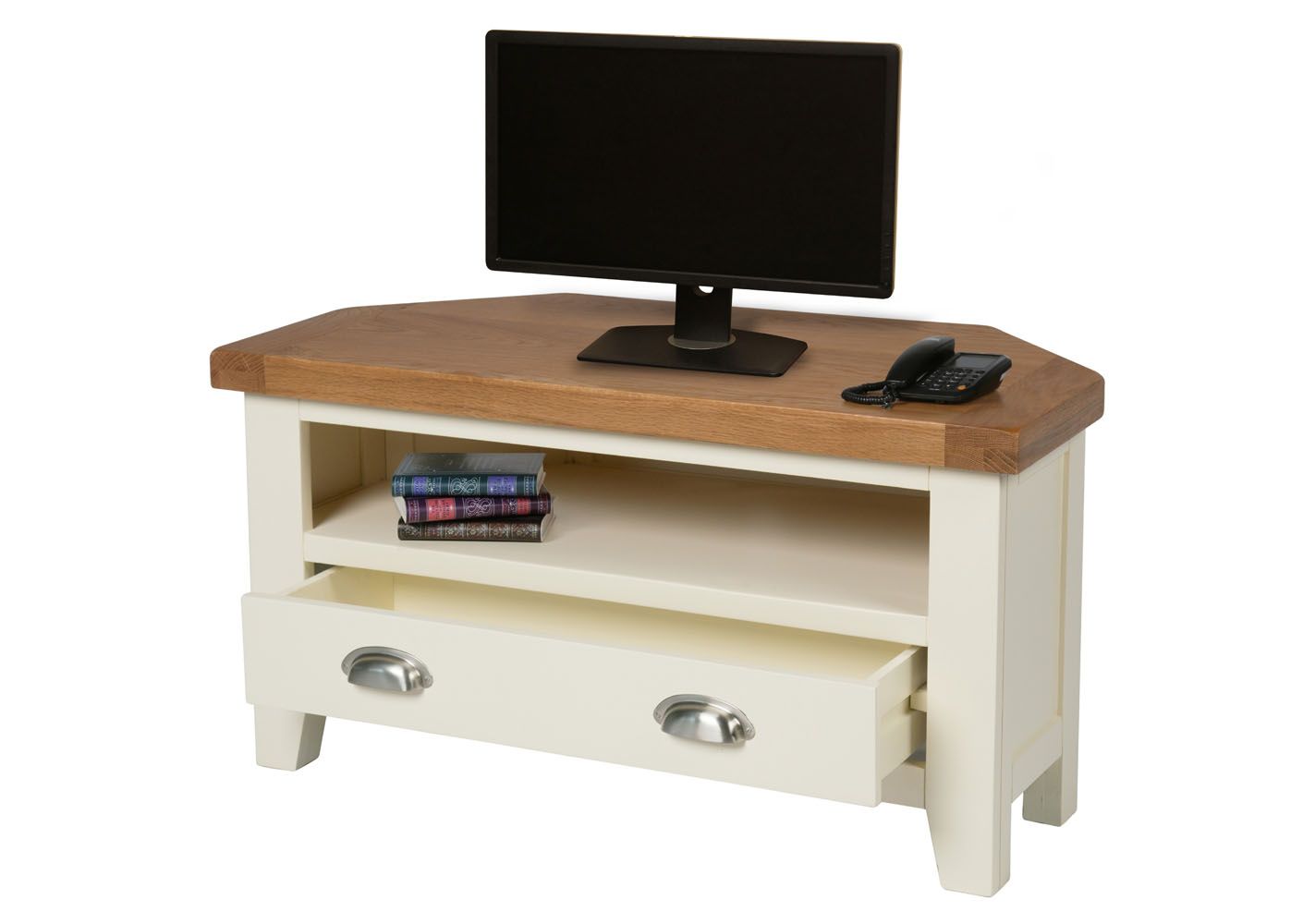 Cream painted shop corner tv unit