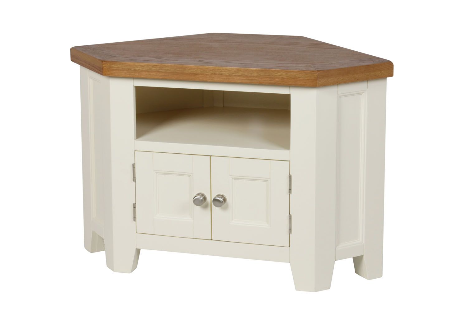 Cream corner tv unit outlet with oak top
