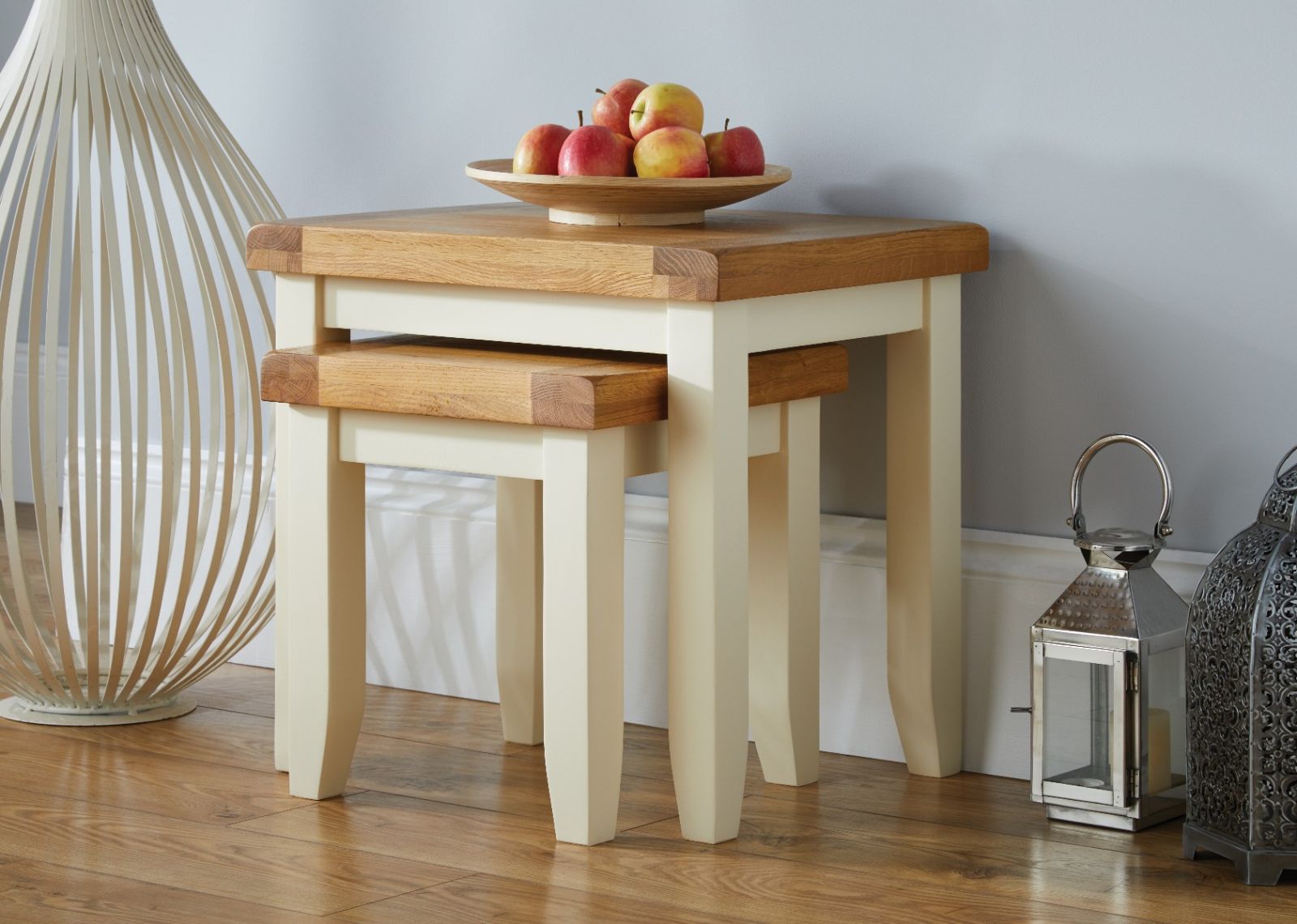 Country Cottage Cream Painted Oak Nest of Two Tables - SPRING SALE
