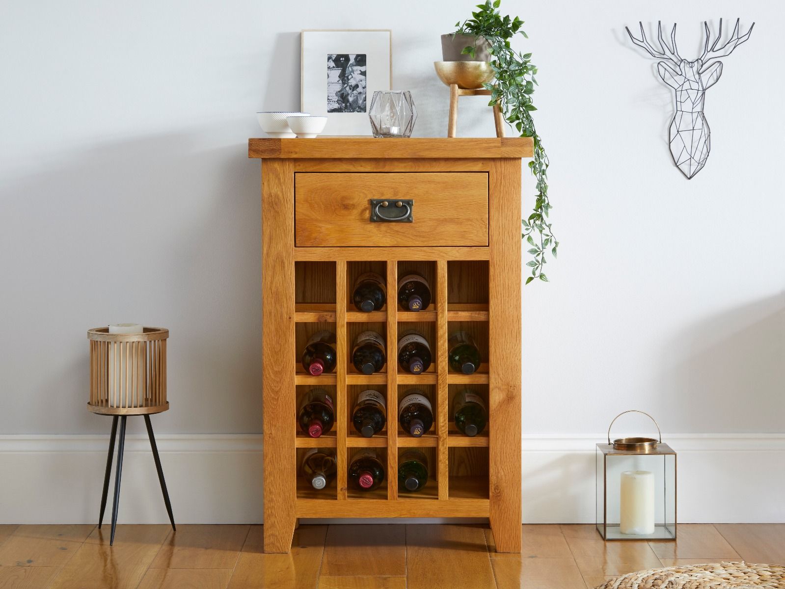 Country Oak Wine Cabinet with Drawer 10 OFF SPRING SALE