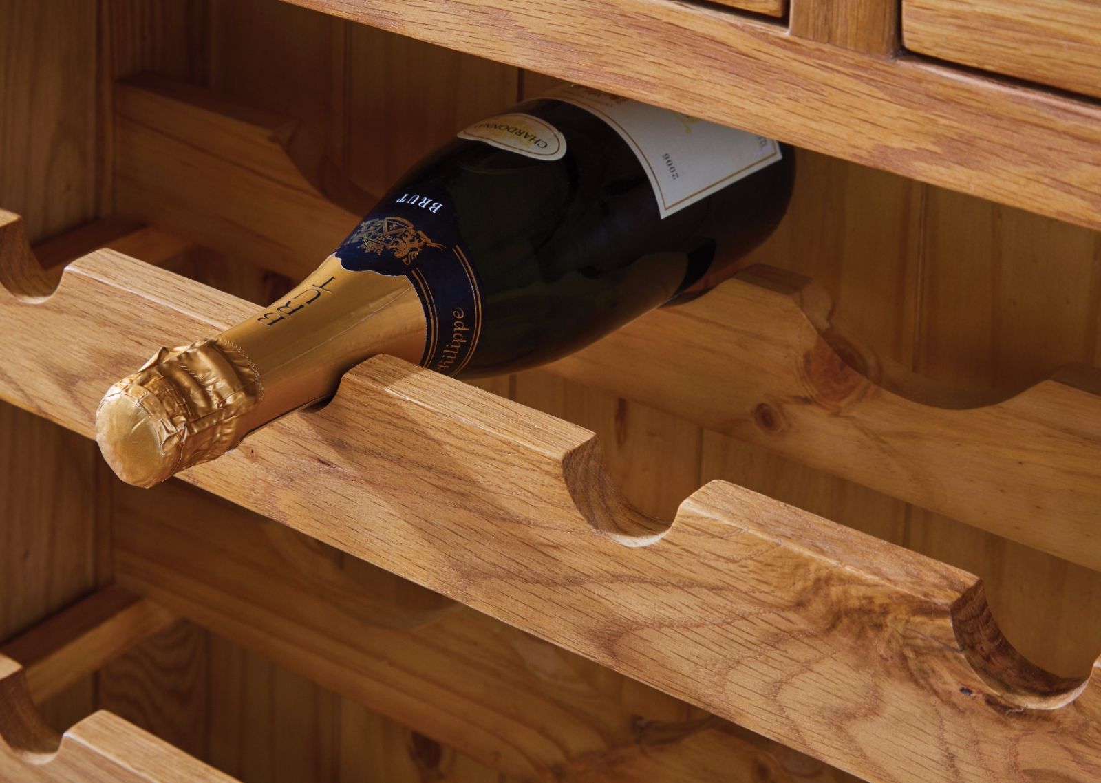Country Oak 85cm Wine Rack With Drawer