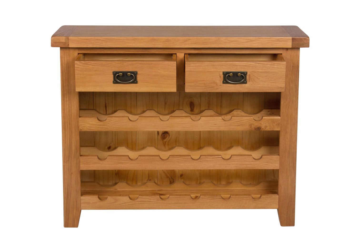 Country Oak 85cm Wine Rack With Drawer