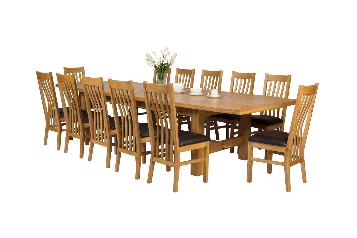 Extending oak dining table seats 12 best sale
