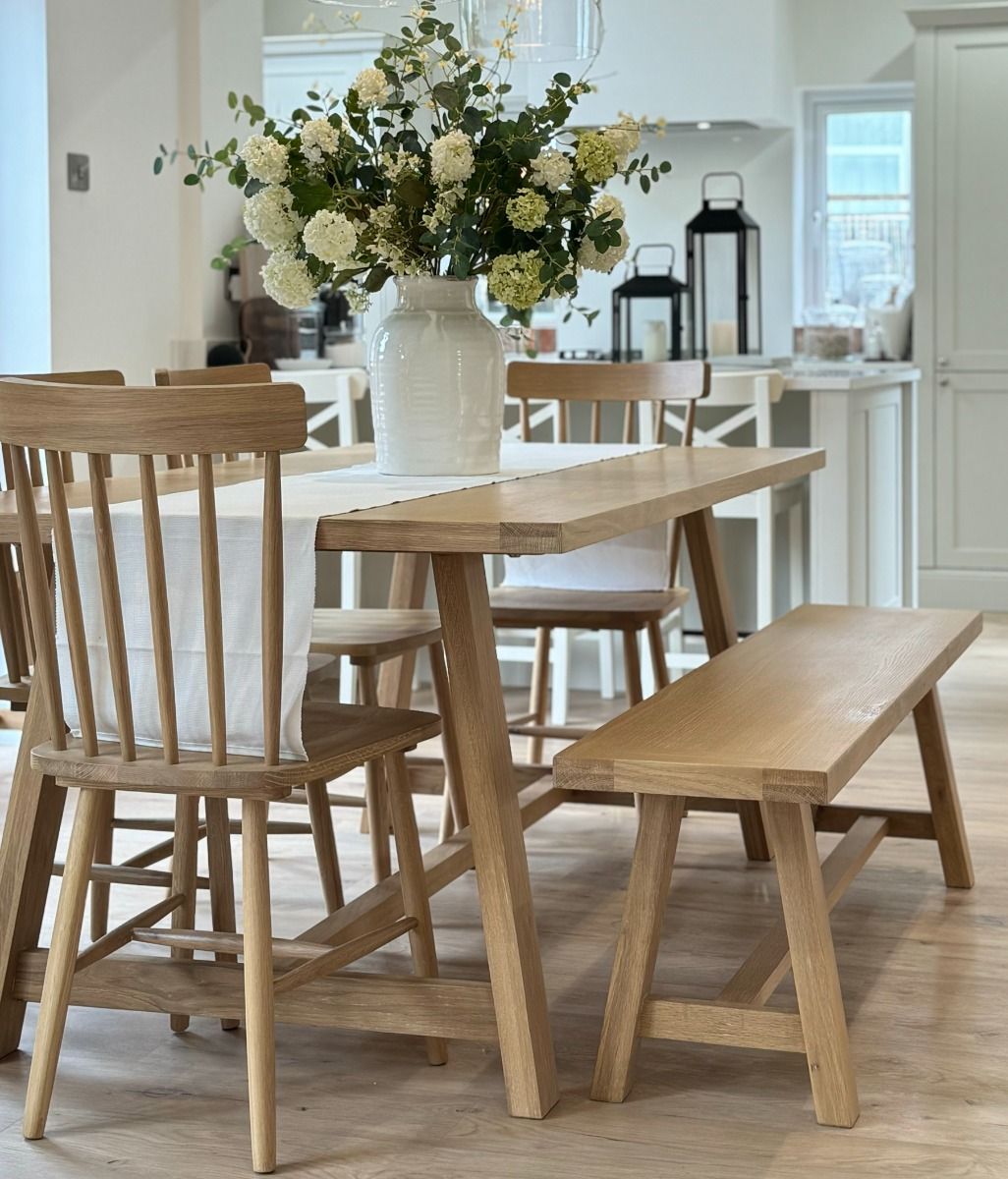 Doveridge 140cm Whitewash Limed Oak Trestle Kitchen Dining Table 10 OFF BLACK FRIDAY SALE