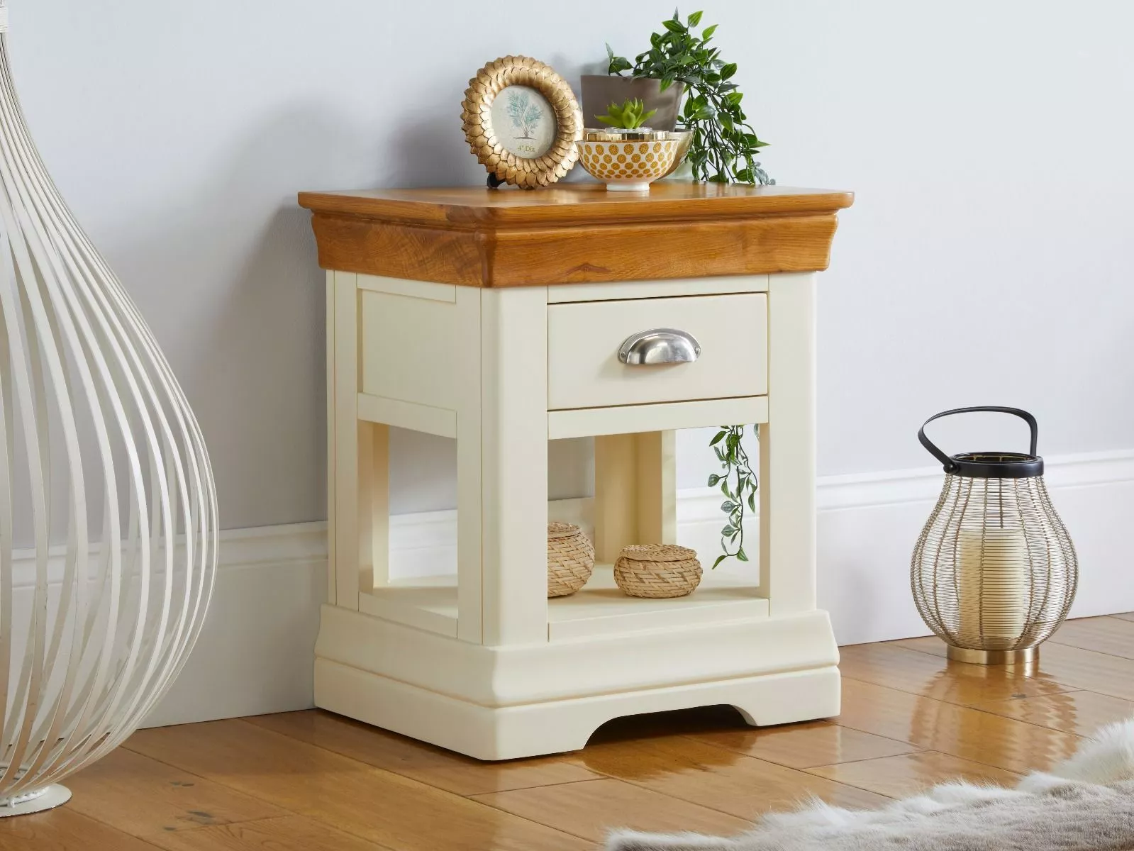 Cream and oak lamp table discount