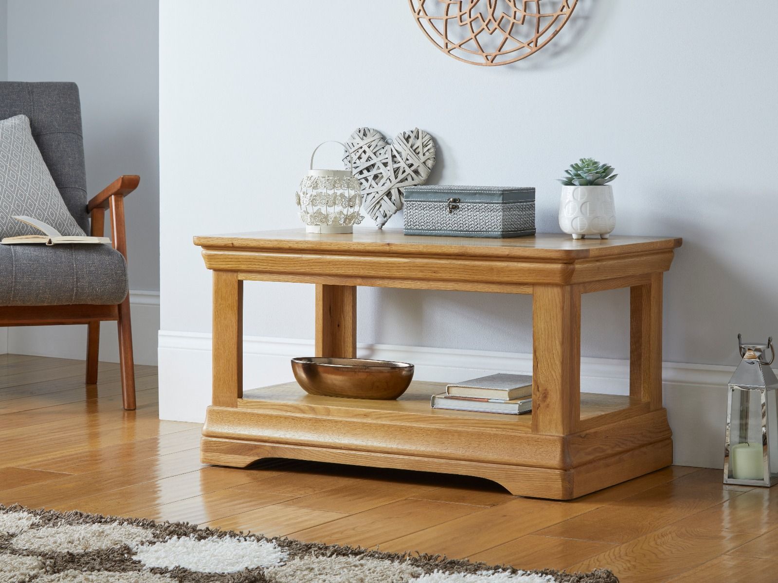 Farmhouse Oak Coffee Table with Shelf - WINTER SALE
