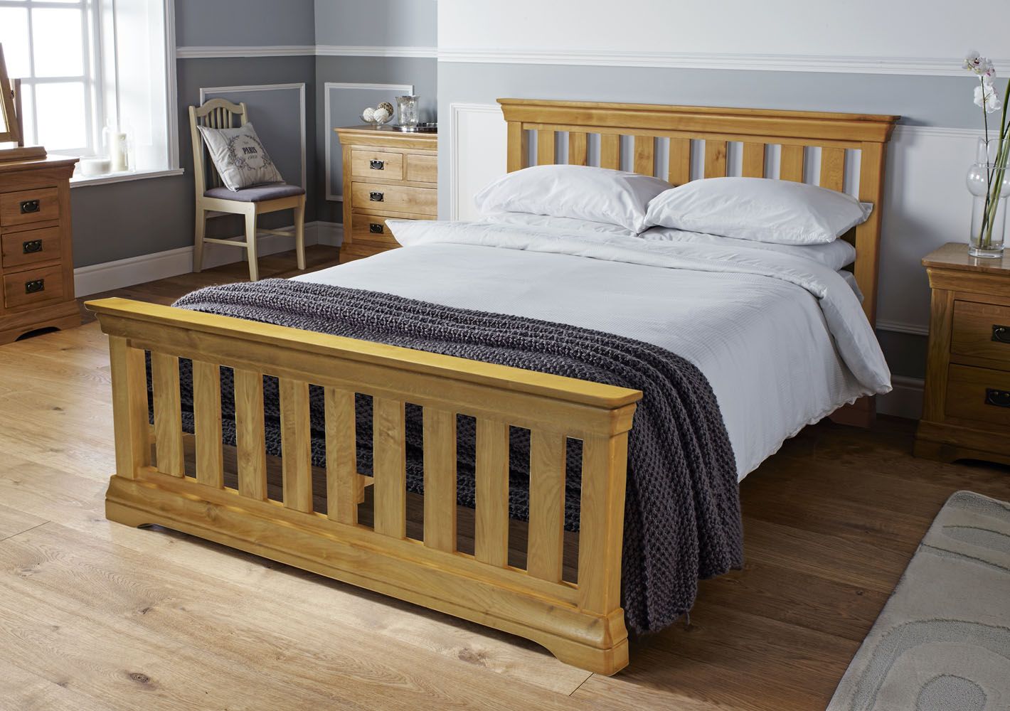 Farmhouse Country Oak Slatted 4ft 6 Inches Double Bed - 10% OFF WINTER SALE