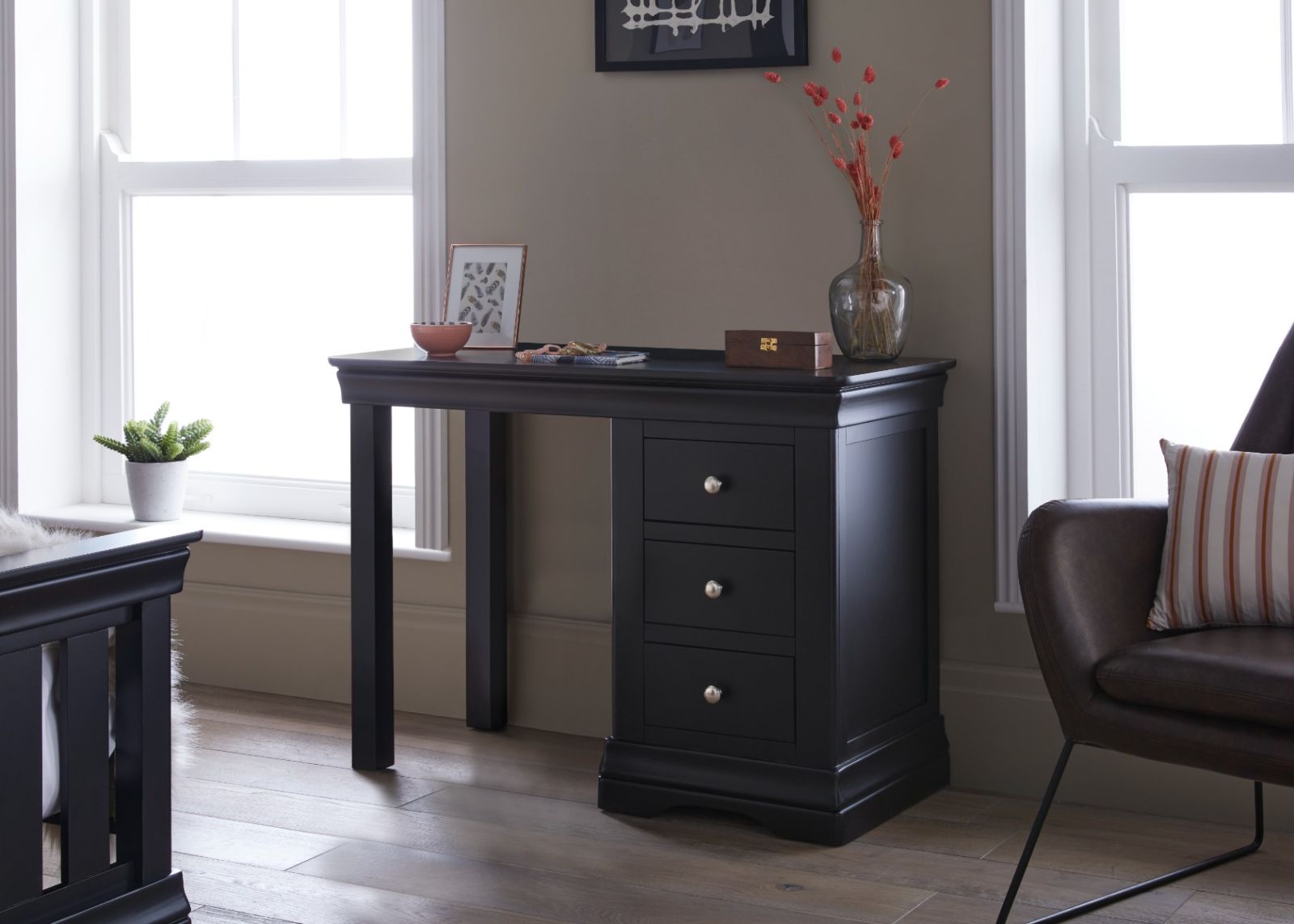 Toulouse Black Painted Single Pedestal Dressing Table 10 OFF CODE SAVE