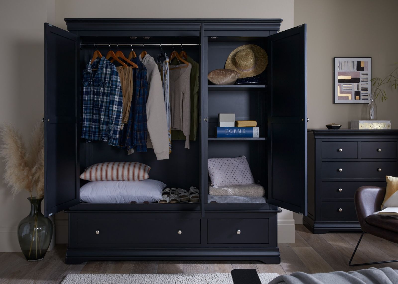 Large black wardrobe with drawers deals