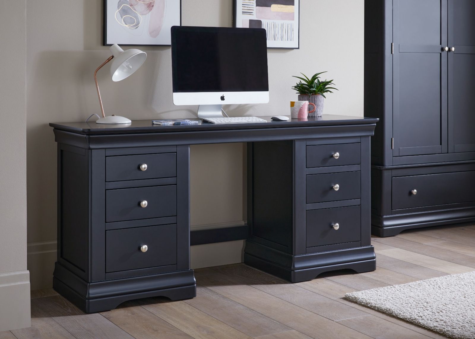 Toulouse Black Painted Double Pedestal Large Dressing Table