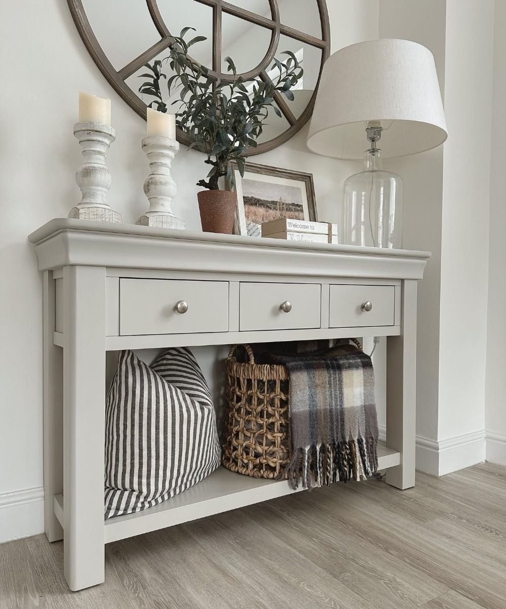 Tressa extendable console desk top in grey and white
