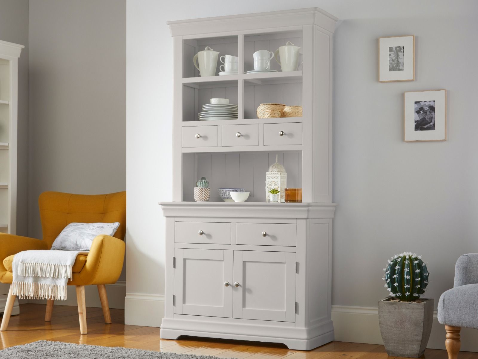 Toulouse Grey Painted Tall Buffet and Hutch 100cm Dresser Display