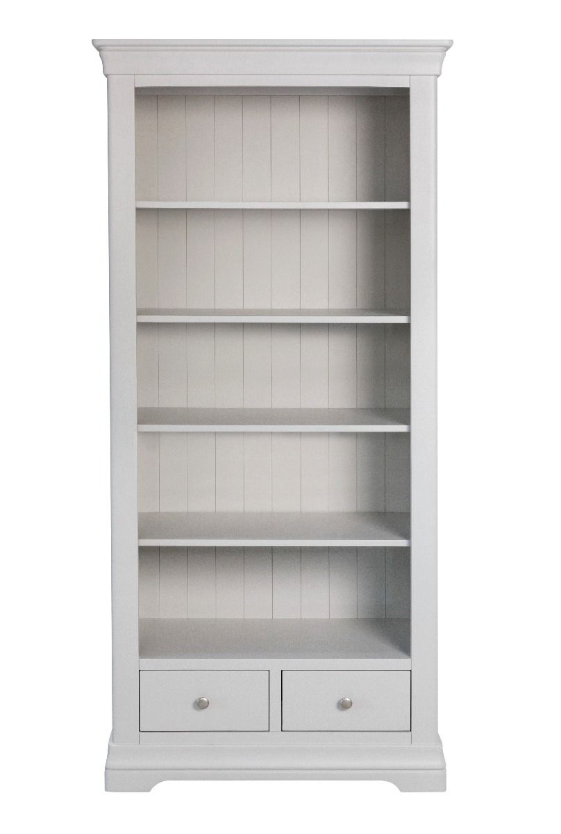 Toulouse Grey Painted Tall Bookcase 2 Storage Drawers WINTER SALE