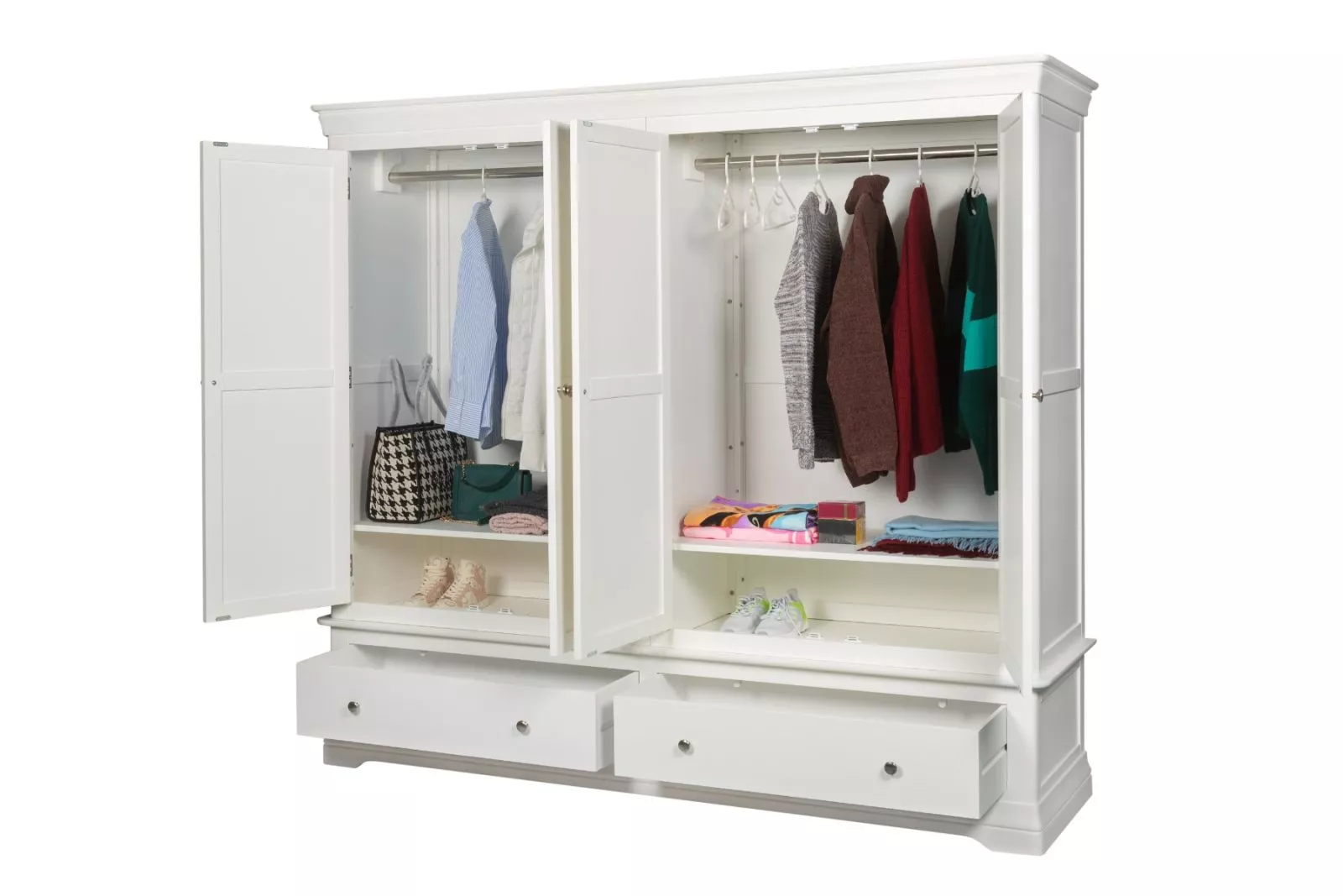 Toulouse White Painted 4 Door Double Hanging Quad Extra Large Wardrobe with Drawers