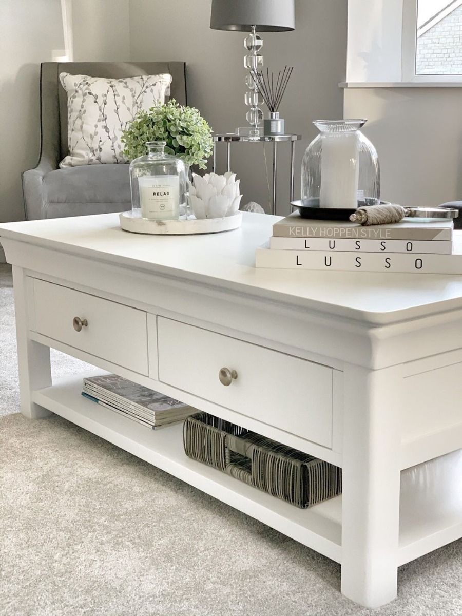 Toulouse White Painted Large Coffee Table 4 Drawers with Shelf