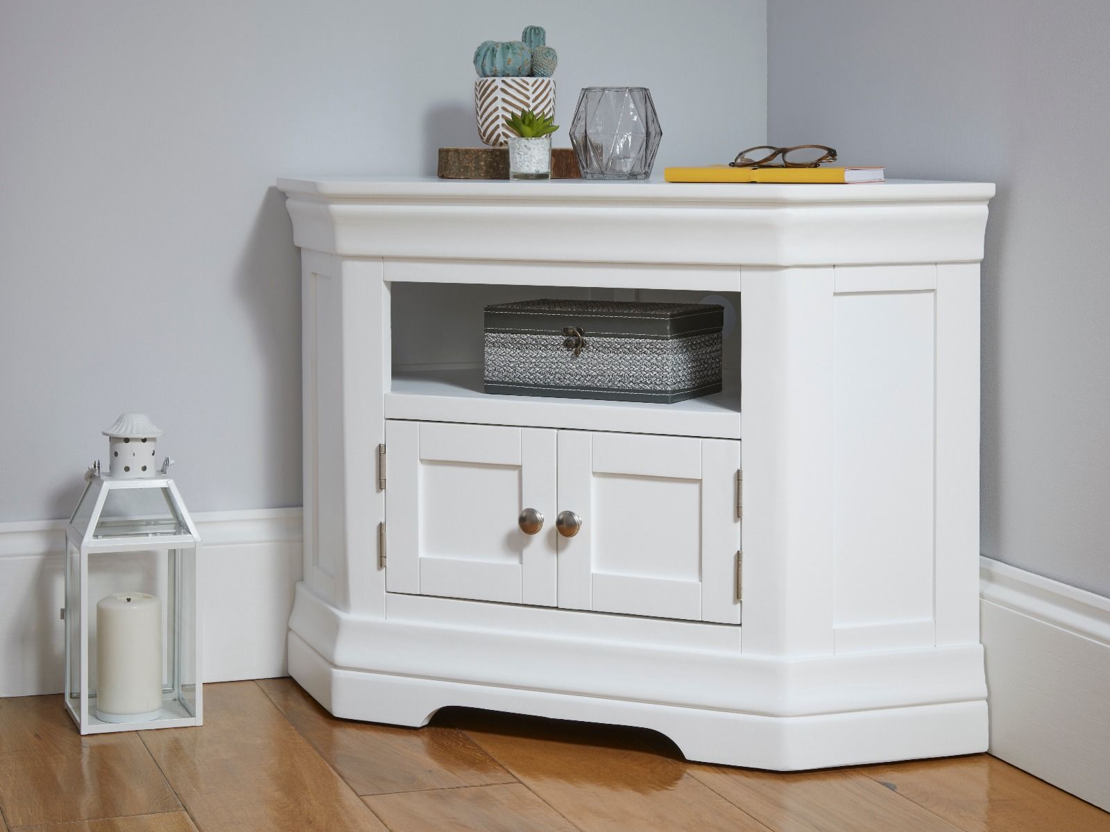 Corner tv shop cabinet white