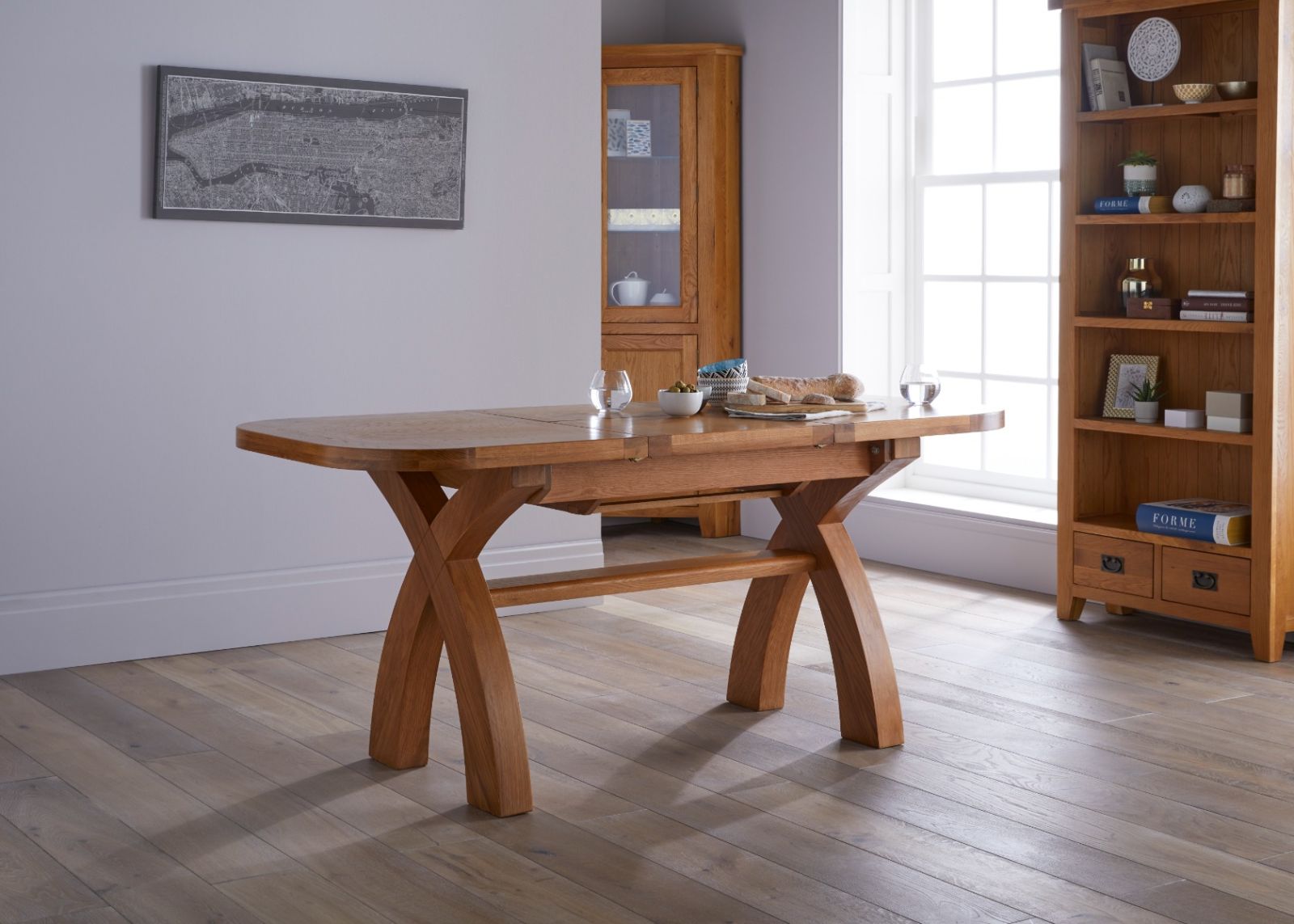 130cm to 180cm Country Oak X Leg Butterfly Extending Table Oval Corners - 10% OFF WINTER SALE