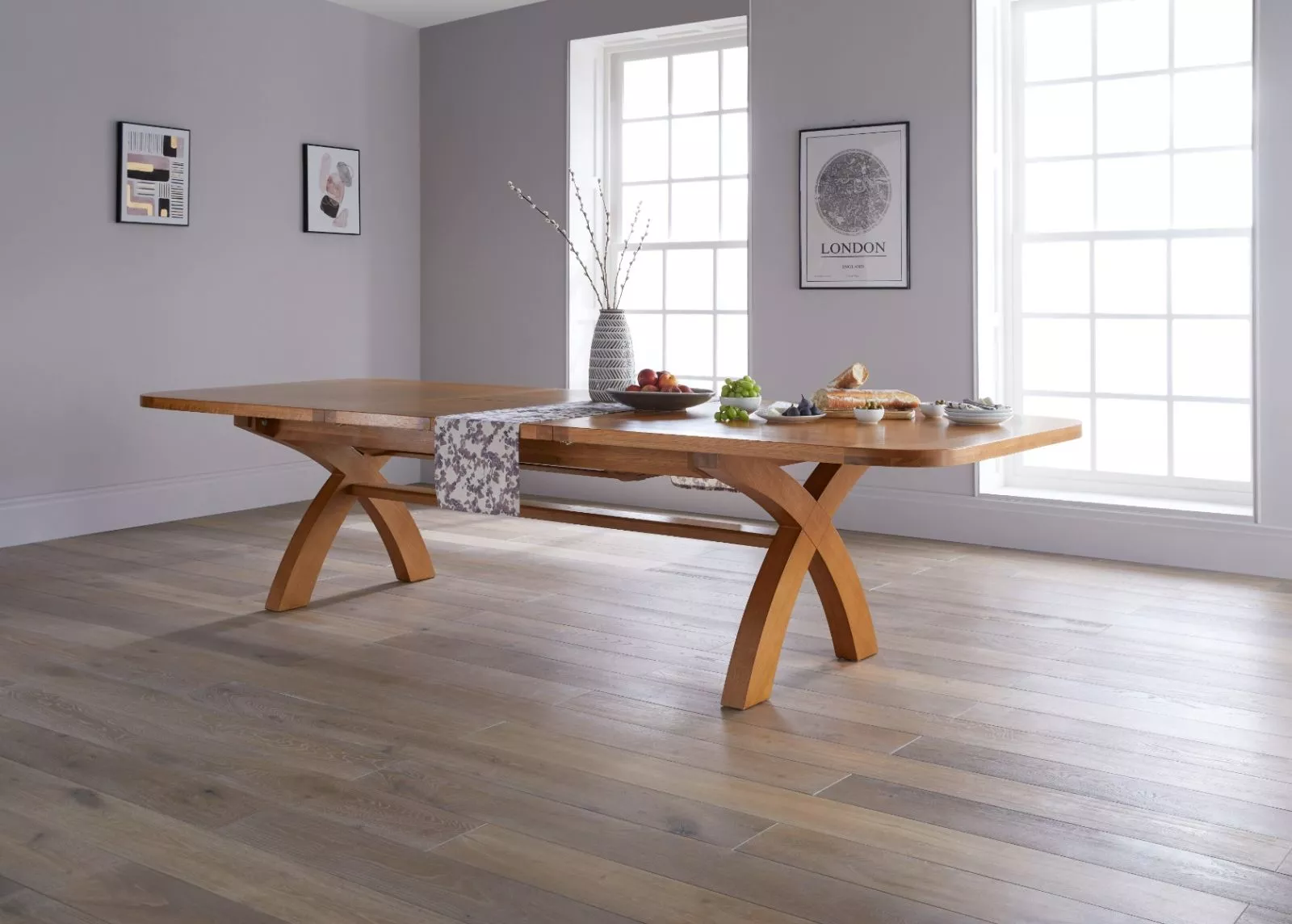 Country Oak 3.4m Large Double Extending Dining Table X Leg Oval Corners 25 OFF BLACK FRIDAY SALE