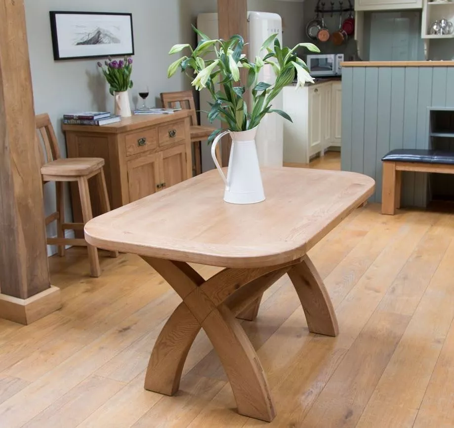 Country Oak 1.4m Cross Leg Dining Table Oval Corners WINTER SALE