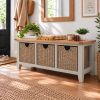 Cheshire Grey Painted and Oak Large Hallway Shoe Bench with 3 Baskets - £70 Off Autumn Sale - 3 Cheshire Grey Painted and Oak Large Hallway Shoe Bench with 3 Baskets - £70 Off Autumn Sale - 3
