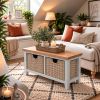 Cheshire Grey Painted and Oak Hallway Shoe Bench with 2 Baskets - £50 Off Autumn Sale - 2