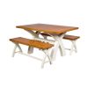 Country Oak 140cm Cream Painted Cross Leg Table 2 120cm Cross Leg Cream Bench Set - SUMMER SALE - 6