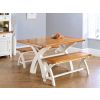 Country Oak 140cm Cream Painted Cross Leg Table & 2 Bench Set - AUTUMN SALE - 2 Country Oak 140cm Cream Painted Cross Leg Table & 2 Bench Set - AUTUMN SALE - 2