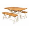 Country Oak 140cm Cream Painted Cross Leg Table & 2 Bench Set - AUTUMN SALE - 3 Country Oak 140cm Cream Painted Cross Leg Table & 2 Bench Set - AUTUMN SALE - 3