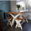 Country Oak 140cm Cream Painted Cross Leg Table 2 120cm Cross Leg Cream Bench Set - SUMMER SALE - 2