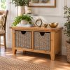 Country Oak Hallway Shoe Storage Bench 2 Wicker Baskets - £50 Off Autumn Sale - 2 Country Oak Hallway Shoe Storage Bench 2 Wicker Baskets - £50 Off Autumn Sale - 2