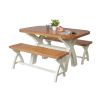 Country Oak 140cm cream painted dining table pair 120cm cross leg benches - SUMMER SALE - 2 Country Oak 140cm cream painted dining table pair 120cm cross leg benches - SUMMER SALE - 2