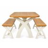 Country Oak Cream Painted 140cm Cross Leg Dining Table & Pair of 120cm Benches - AUTUMN SALE - 2