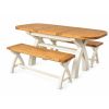 Country Oak Cream Painted 130cm-180cm Extending Cross Leg Table & 2 Bench Set - AUTUMN SALE - 3 Country Oak Cream Painted 130cm-180cm Extending Cross Leg Table & 2 Bench Set - AUTUMN SALE - 3