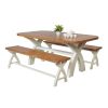Country Oak 180cm cream painted dining table pair 160cm cross leg benches - SUMMER SALE - 2