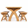 Country Oak 140cm X Leg Table and 2 120cm X Leg Country Oak Benches - AUTUMN SALE - 2