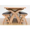 Country Oak 140cm X Leg Table and Pair of 120cm Dark Brown Leather Bench Dining Set - SUMMER SALE - 3 Country Oak 140cm X Leg Table and Pair of 120cm Dark Brown Leather Bench Dining Set - SUMMER SALE - 3