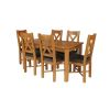 Country Oak 180cm Extending Oak Table and 6 Grasmere Brown Leather Seat Chair Set - SUMMER SALE - 6